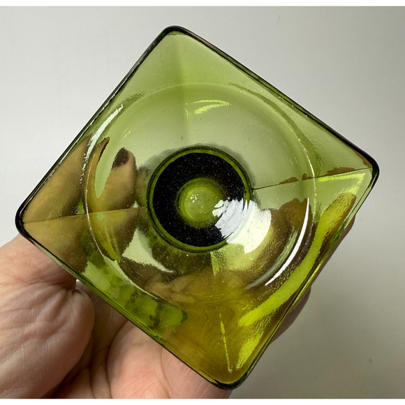 Vintage Indiana Glass Daisy Green Avocado 12oz Footed Tumbler Drinkware 1960s - Picture 4 of 4